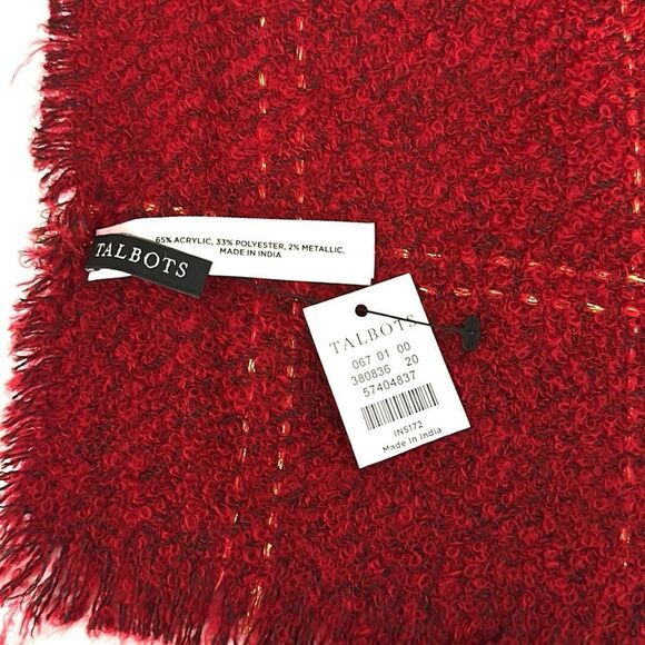 NWT Talbots Red Wrap Scarf Metallic Windowpane Large Chunky New - Picture 9 of 10